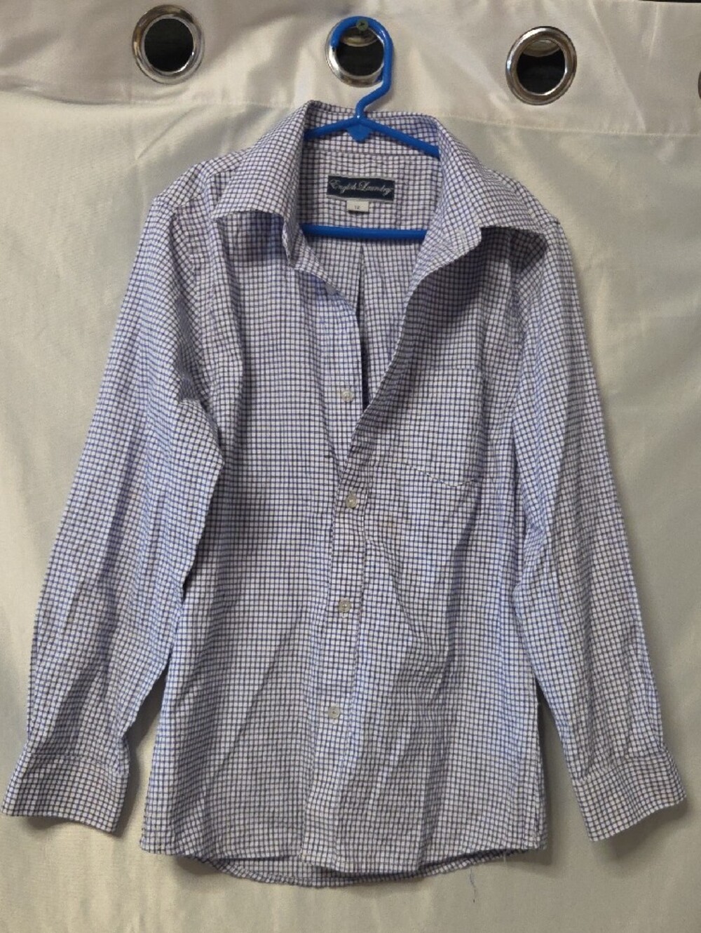 English Laundry Light Blue Check Dress Shirt Size 12 Years Old [1632].